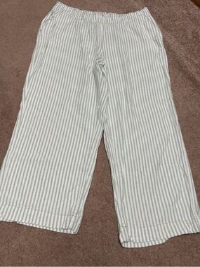Ann Taylor LOFT Striped Linen High Rise Pull-On Wide Leg Ankle Pants‎ Green L